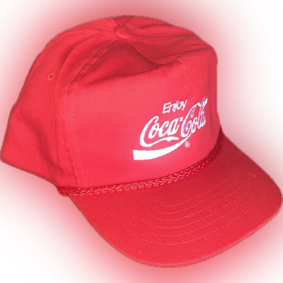 Vintagecore Coca-Cola Coke Red Trucker Flat Bill Snap Back Hat Cap Grandpa OS KC - Picture 1 of 6